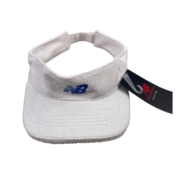 New Balance Terry Lifestyle Visor Women's White Blue Logo OSFM Hat - Picture 1 of 3